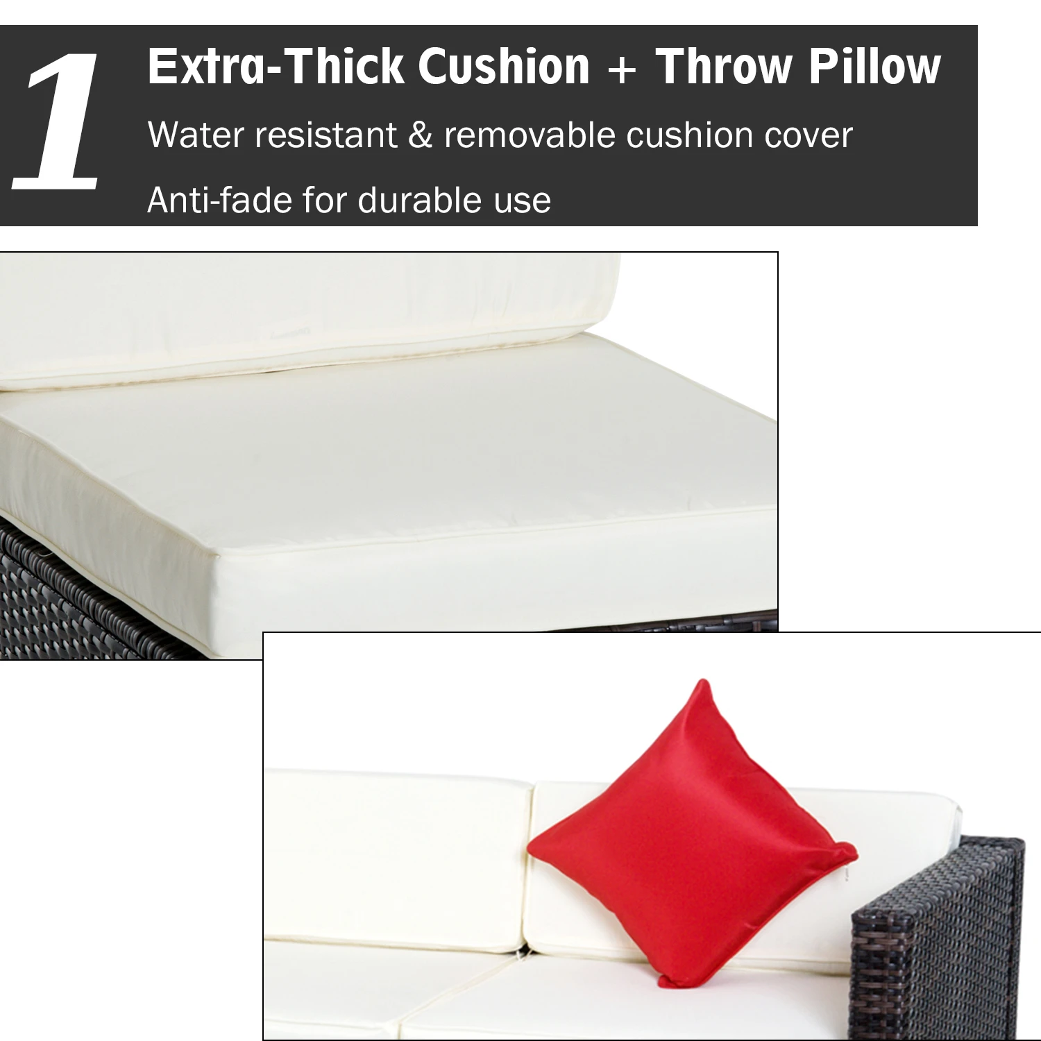 Outsunny 5-Piece Outdoor Sectional Furniture, Patio Wicker Couch, All-Weather PE Rattan Sofa Set With Cushions, Pillows, Glass Coffee Table For Garden, Backyard, Cream White 8 Outsunny 5-Piece Outdoor Sectional Furniture, Patio Wicker Couch, All-Weather PE Rattan Sofa Set With Cushions, Pillows, Glass Coffee Table For Garden, Backyard, Cream White - Image 8