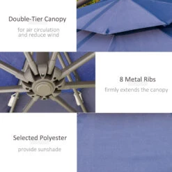 Outsunny 9' Offset Patio Umbrella With Base, Steel Hanging Cantilever Umbrella, 2-Tier Easy Tilt Polyester Shade, 8 Ribs, Crank, Cross Base, Dark Blue -Outsunny bzXb10180fa560828