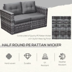 Outsunny 2 Piece Patio Wicker Corner Sofa Set, Outdoor PE Rattan Furniture, With Curved Armrests And Padded Cushions For Balcony, Garden, Or Lawn, Lawn, Grey -Outsunny c0sa0917fae7c6b63