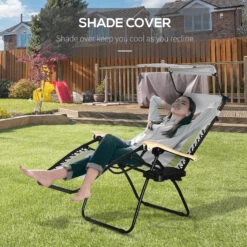 Outsunny Folding Zero Gravity Outdoor Recliner Patio Lounge Chair, Canopy Sun Shade, Headrest, Table Tray, Oxford Fabric, Green -Outsunny c1Lb1017f2768dc08