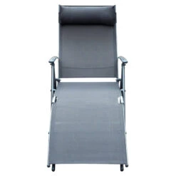 Outsunny Outdoor Folding Chaise Lounge Chair, Portable Lightweight Reclining Sun Lounger With 7-Position Adjustable Backrest & Pillow For Patio, Deck, And Poolside, Grey -Outsunny c1efc918006e8593f