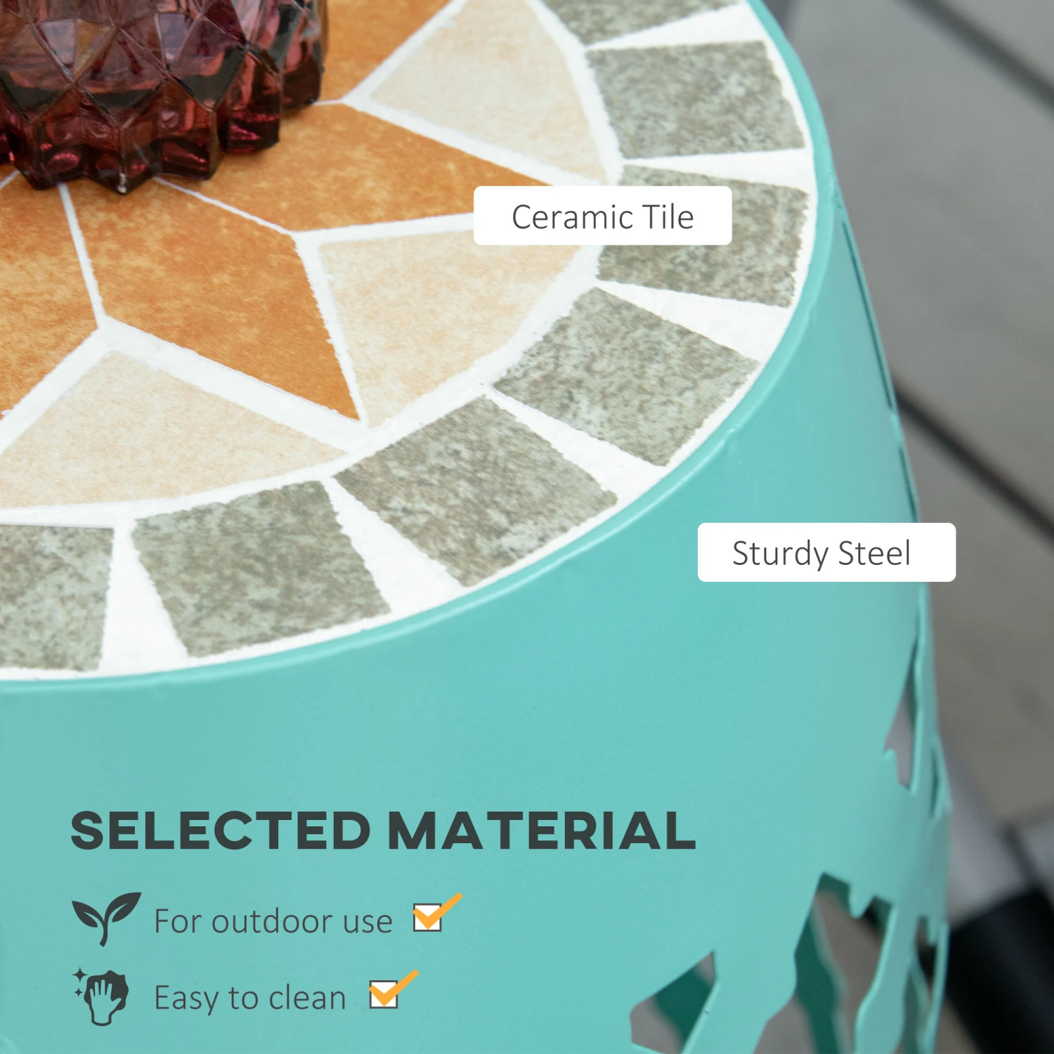 Outsunny 12" Round Patio Outdoor Footstool, Garden Mosaic Accent Side Table, Plant Stand, Blue 6 Outsunny 12" Round Patio Outdoor Footstool, Garden Mosaic Accent Side Table, Plant Stand, Blue - Image 6