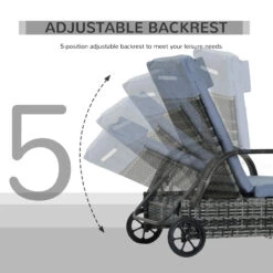 Outsunny Reclining Chaise Lounge Chair, Thickly Cushioned, Headrest, Armrests, Rolling Outdoor Plastic Rattan Sun Bathing Chair With Wheels For Poolside, Pool, Patio, Grey -Outsunny c4875618243e7adcb