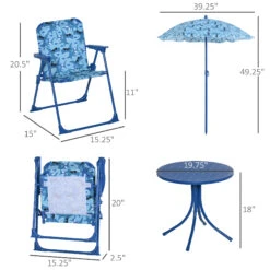 Outsunny Kids Folding Table And Chairs Set Shark Pattern For Outdoor Garden Patio Backyard With Removable & Height Adjustable Sun Umbrella, Blue -Outsunny c8u67417e6b209835