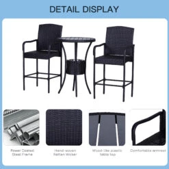 Outsunny Rattan Wicker Bar Set For 3 PCS With Ice Buckets, Patio Furniture With 1 Bar Table And 2 Bar Stools For Poolside, Backyard, Porches 13 Outsunny Rattan Wicker Bar Set For 3 PCS With Ice Buckets, Patio Furniture With 1 Bar Table And 2 Bar Stools For Poolside, Backyard, Porches -Outsunny cJB88c18181d94341