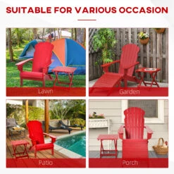 Outsunny 3-Piece Folding Adirondack Chair With Ottoman And Side Table, Outdoor Wooden Fire Pit Chairs W/ High-back, Wide Armrests For Patio, Backyard, Garden, Lawn Furniture, Red -Outsunny cL3a09187467808fb