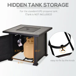 Outsunny 30 Inch Outdoor Propane Gas Fire Pit Table, 50,000 BTU Auto-Ignition Square Wicker-effect Gas Firepit With Ceramic Tabletop, Lid, Lava Rocks & Rain Cover, CSA Certification -Outsunny cOI88c1800177eba8