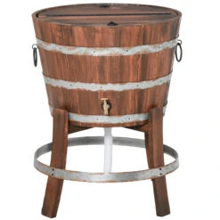 Outsunny 13 Gallons Retro Style Wooden Cooler Ice Bucket With Support Frame, Foldable Flip Cover, And Drain Faucet -Outsunny cTtd4d17fe87adca3