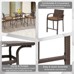 Outsunny 3 PCS Rattan Wicker Bar Set With Wood Grain Top Table And 2 Bar Stools For Outdoor, Patio, Poolside, Garden, Brown 17 Outsunny 3 PCS Rattan Wicker Bar Set With Wood Grain Top Table And 2 Bar Stools For Outdoor, Patio, Poolside, Garden, Brown -Outsunny cXP75617fe80109f1