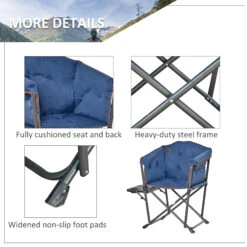 Outsunny Folding Camping Chair, Padded Director Chair With Side Table And Cup Holder, Portable For Picnic, Beach, Hiking, Travel, Blue -Outsunny cZx756181720f7d0a