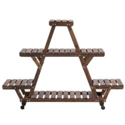 Outsunny 56'' X 14'' X 41'' 4 Tier Wooden Plant Stand With Removable Wheels, Large Display Capacity & Wood Build - Brown
