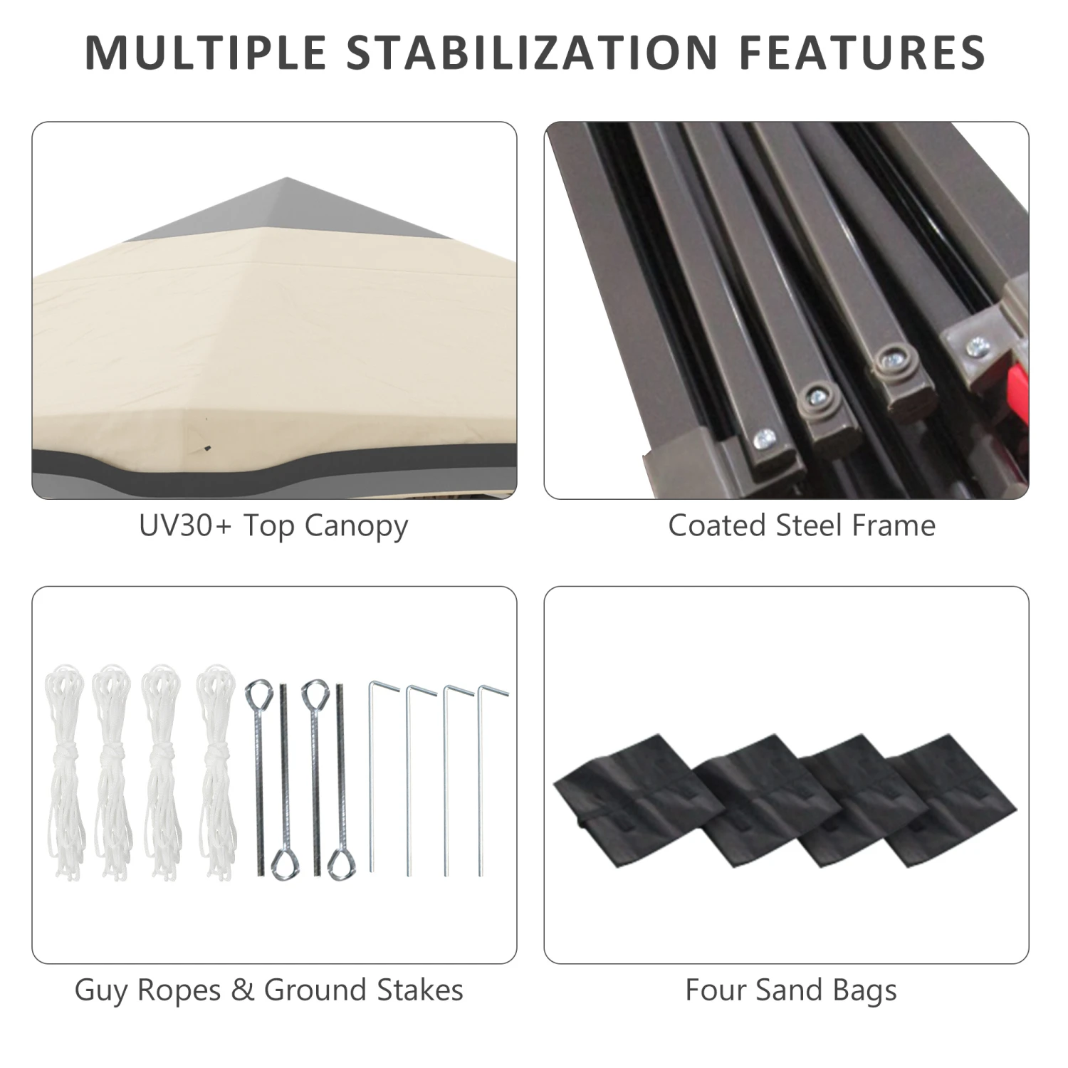 Outsunny 10' X 10' Pop Up Canopy Tent With Netting, Instant Tents For Parties, Height Adjustable, With Wheeled Carry Bag And 4 Sand Bags For Outdoor, Garden, Patio, Beige 7 Outsunny 10' X 10' Pop Up Canopy Tent With Netting, Instant Tents For Parties, Height Adjustable, With Wheeled Carry Bag And 4 Sand Bags For Outdoor, Garden, Patio, Beige - Image 7