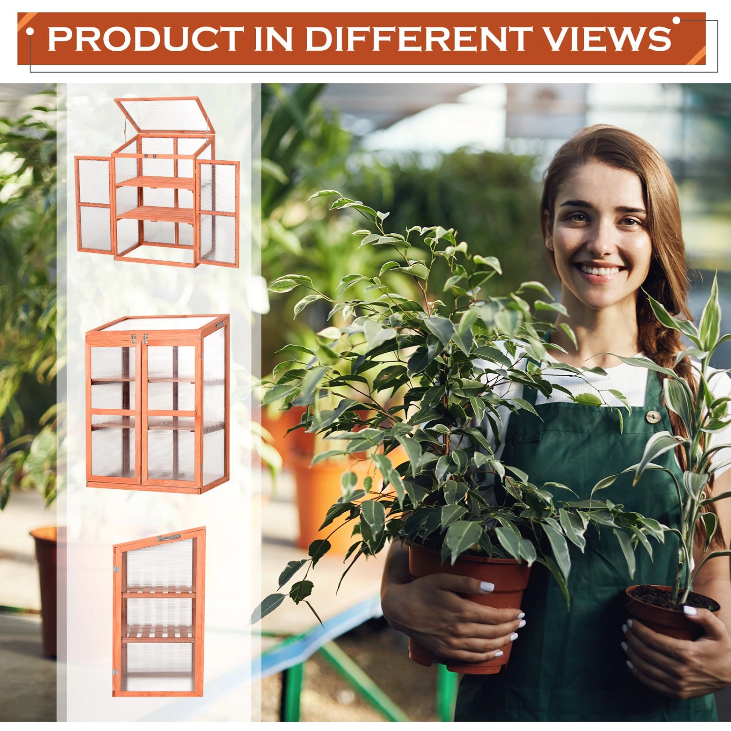 Outsunny Wooden Cold Frame Greenhouse Small Mini Planter Box, 30" L X 24" W X 44" H, Natural 4 Outsunny Wooden Cold Frame Greenhouse Small Mini Planter Box, 30" L X 24" W X 44" H, Natural - Image 4