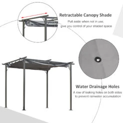 Outsunny 10' X 10' Outdoor Retractable Pergola Canopy, Metal Patio Shade Shelter For Backyard, Porch Party, Garden, Grill Gazebo, Gray 12 Outsunny 10' X 10' Outdoor Retractable Pergola Canopy, Metal Patio Shade Shelter For Backyard, Porch Party, Garden, Grill Gazebo, Gray -Outsunny cgZa091818bfd5af0