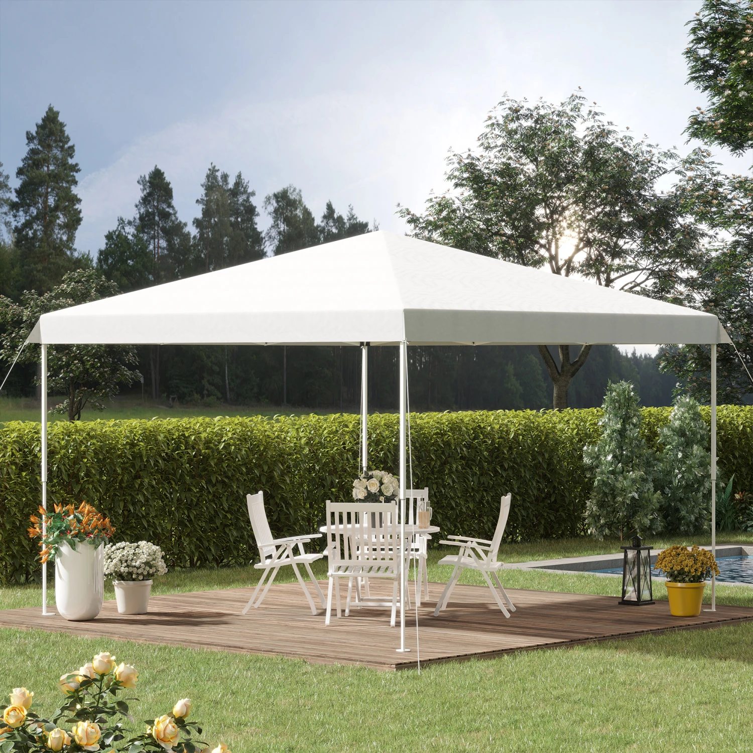 Outsunny 13' X 13' Pop Up Canopy Tent, Instant Sun Shelter, Tents For Parties, Height Adjustable, With Wheeled Carry Bag For Outdoor, Garden, Patio, Parties, White 2 Outsunny 13' X 13' Pop Up Canopy Tent, Instant Sun Shelter, Tents For Parties, Height Adjustable, With Wheeled Carry Bag For Outdoor, Garden, Patio, Parties, White - Image 2
