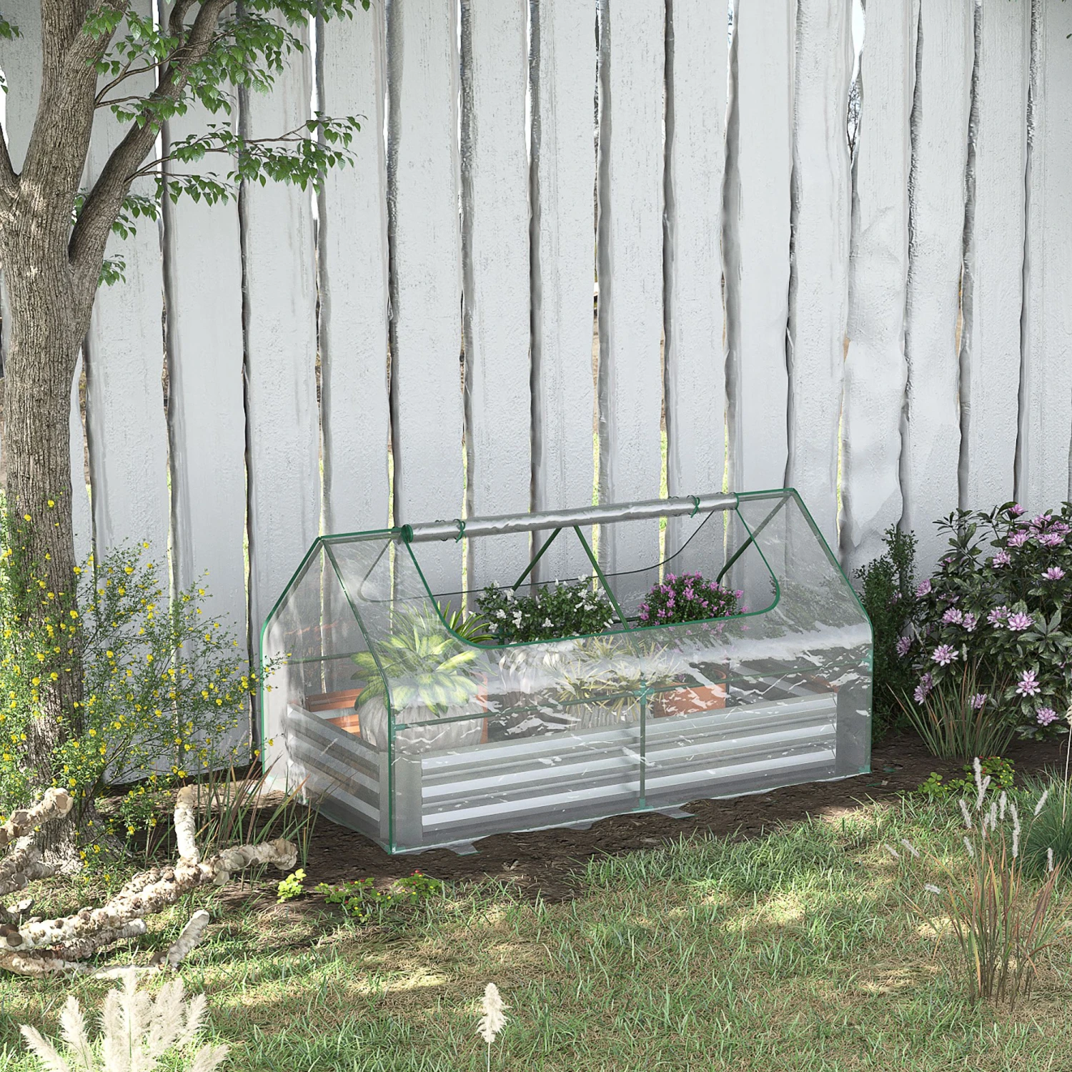 Outsunny Galvanized Raised Garden Bed With Mini Greenhouse Cover, Outdoor Metal Planter Box With 2 Roll-Up Windows For Growing Flowers, Fruits, Vegetables, And Herbs, 73" X 38" X 36", Clear 2 Outsunny Galvanized Raised Garden Bed With Mini Greenhouse Cover, Outdoor Metal Planter Box With 2 Roll-Up Windows For Growing Flowers, Fruits, Vegetables, And Herbs, 73" X 38" X 36", Clear - Image 2