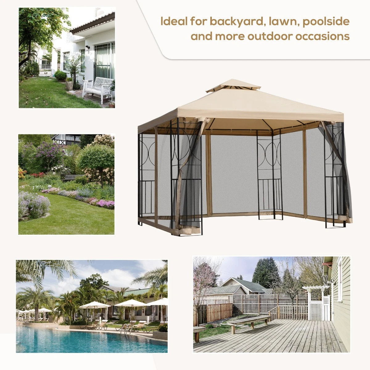 Outsunny 10' X 10' Patio Gazebo With Corner Shelves, Outdoor Gazebo Canopy Shelter With Netting, And Vented Roof, For Garden, Lawn, Backyard And Deck 4 Outsunny 10' X 10' Patio Gazebo With Corner Shelves, Outdoor Gazebo Canopy Shelter With Netting, And Vented Roof, For Garden, Lawn, Backyard And Deck - Image 4
