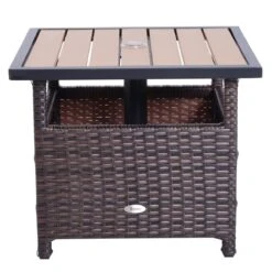Outsunny 22'' Rattan Wicker Side Table With Steel Frame, Umbrella Insert Hole, Sand Bag For Outdoor, Patio, Garden, Backyard, Brown -Outsunny d0haea17e6b5778c6