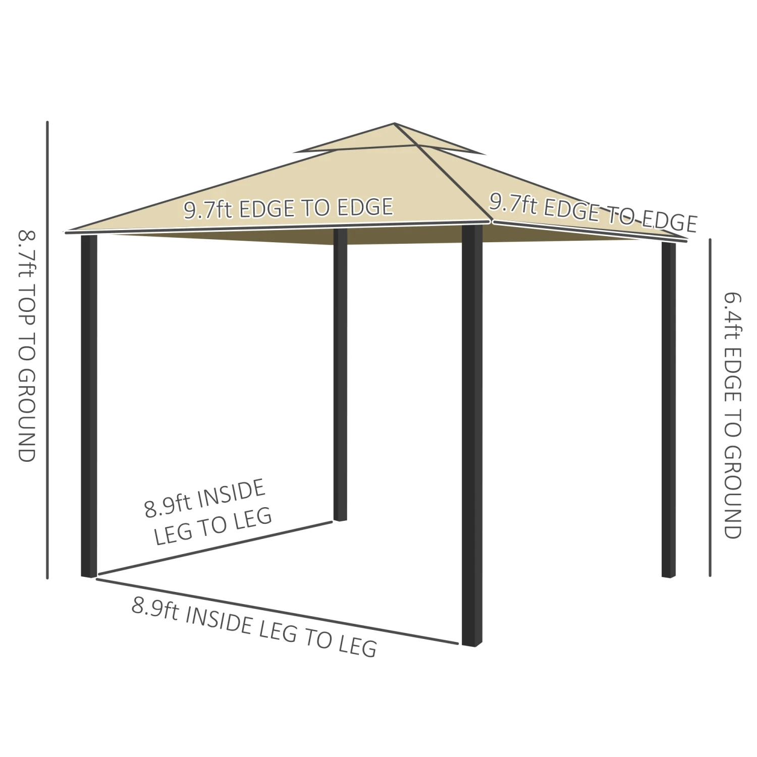 Outsunny 10' x 10' Patio Gazebo, Aluminum Frame Double Roof Outdoor Gazebo Canopy Shelter With Netting & Curtains, For Garden, Lawn, Backyard And Deck, Beige 3 Outsunny 10' x 10' Patio Gazebo, Aluminum Frame Double Roof Outdoor Gazebo Canopy Shelter With Netting & Curtains, For Garden, Lawn, Backyard And Deck, Beige - Image 3