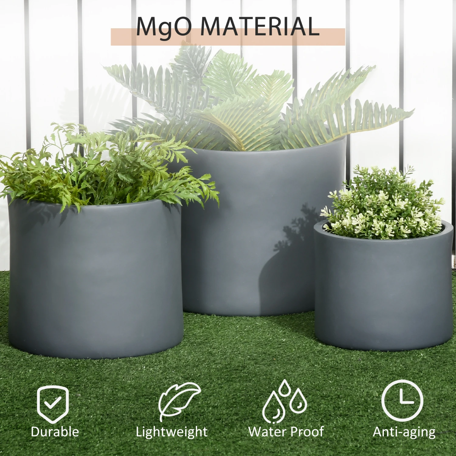 Outsunny Set Of 3 Outdoor Planter Set, 13/11.5/9in, MgO Flower Pots With Drainage Holes, Outdoor Ready & Stackable Plant Pot For Indoor, Entryway, Patio, Yard, Garden 5 Outsunny Set Of 3 Outdoor Planter Set, 13/11.5/9in, MgO Flower Pots With Drainage Holes, Outdoor Ready & Stackable Plant Pot For Indoor, Entryway, Patio, Yard, Garden - Image 5