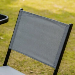 Outsunny 3-Piece Garden Bistro Set, Outdoor Folding Dining Set With Glass Table Top, 2 Folding Chairs, Steel Frame, And Mesh Fabric, Grey -Outsunny d7qd4d17f2768d1e0