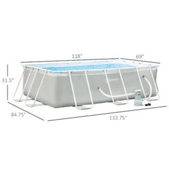 Outsunny 11ft X 7ft X 32in Steel Frame Pool With Filter Pump, Outdoor Rectangular Frame Above Ground Swimming Pool, Light Grey -Outsunny dBBc1717fae7c3d7e