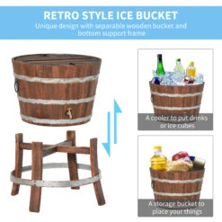 Outsunny 13 Gallons Retro Style Wooden Cooler Ice Bucket With Support Frame, Foldable Flip Cover, And Drain Faucet -Outsunny dD2a0917fe87adca2
