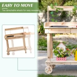 Outsunny 36'' Wooden Potting Bench Work Table With 2 Removable Wheels, Sink, Drawer & Large Storage Spaces, Natural -Outsunny dJX6aa17e684426f0