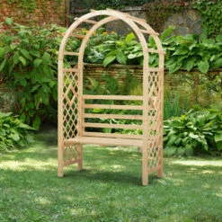 Outsunny Wood Garden Arch With Bench Pergola Trellis For Vines/Climbing Plants, Perfect For The Backyard & Outdoor Space -Outsunny dKC6ff18064a3505f
