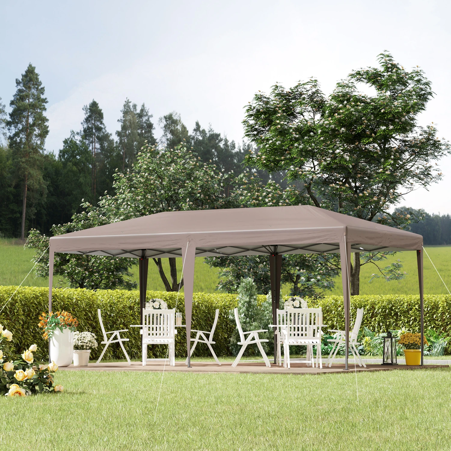 Outsunny 19' X 10' Outdoor Gazebo Pop Up Canopy Party Tent With Carrying Bag, Coffee 2 Outsunny 19' X 10' Outdoor Gazebo Pop Up Canopy Party Tent With Carrying Bag, Coffee - Image 2