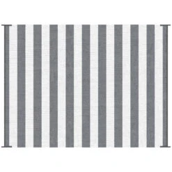 Outsunny Reversible Outdoor Rug Carpet, 9' X 12' Waterproof Plastic Straw Rug, Portable RV Camping Rugs With Carry Bag, Large Floor Mat For Backyard, Deck, Picnic, Beach, Gray & White Striped