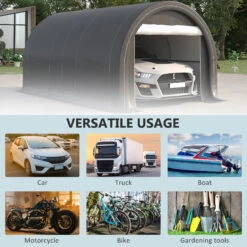 Outsunny 10' X 16' Carport, Heavy Duty Portable Garage Storage Tent With Large Zippered Door, Anti-UV PE Canopy Cover For Car, Truck, Boat, Motorcycle, Bike, Garden Tools, Outdoor Work, Gray -Outsunny dRM756188526c55d1