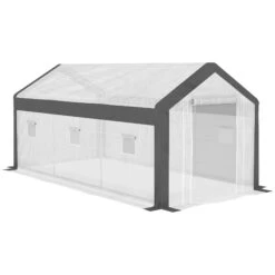 Outsunny 20' X 10' X 9' Walk-In Greenhouse, Outdoor Gardening Canopy With 6 Roll-up Windows, 2 Zippered Doors & Weather Cover, White