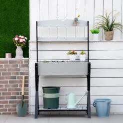 Outsunny Garden Potting Bench Table With Hidden Storage Box, Wood Outdoor Work Station With Open Top And Lower Shelf -Outsunny dajbdf17ed344b79e