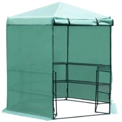 Outsunny 6.4'x7.4' Greenhouse Kit 3-Tier 10 Shelf Outdoor Portable Walk-In Hexagonal With Zippered Doors & PE Covering
