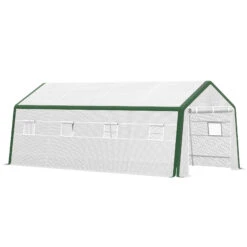 Outsunny 20' X 10' X 8' Heavy-duty Greenhouse, Walk-in Hot House With Windows And Roll Up Door, PE Cover, Steel Frame, White