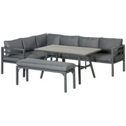 Outsunny 4 Piece Aluminum Patio Dining Furniture Set W/ Bench, Dining Table & Cushions