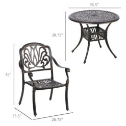 Outsunny 5 Pieces Outdoor Furniture Dining Set For 4, All-Weather Cast Aluminum Stackable Design Chairs And Round Patio Table With Umbrella Hole, For Backyard, Deck, Garden, Bronze -Outsunny dwqc1718746780364