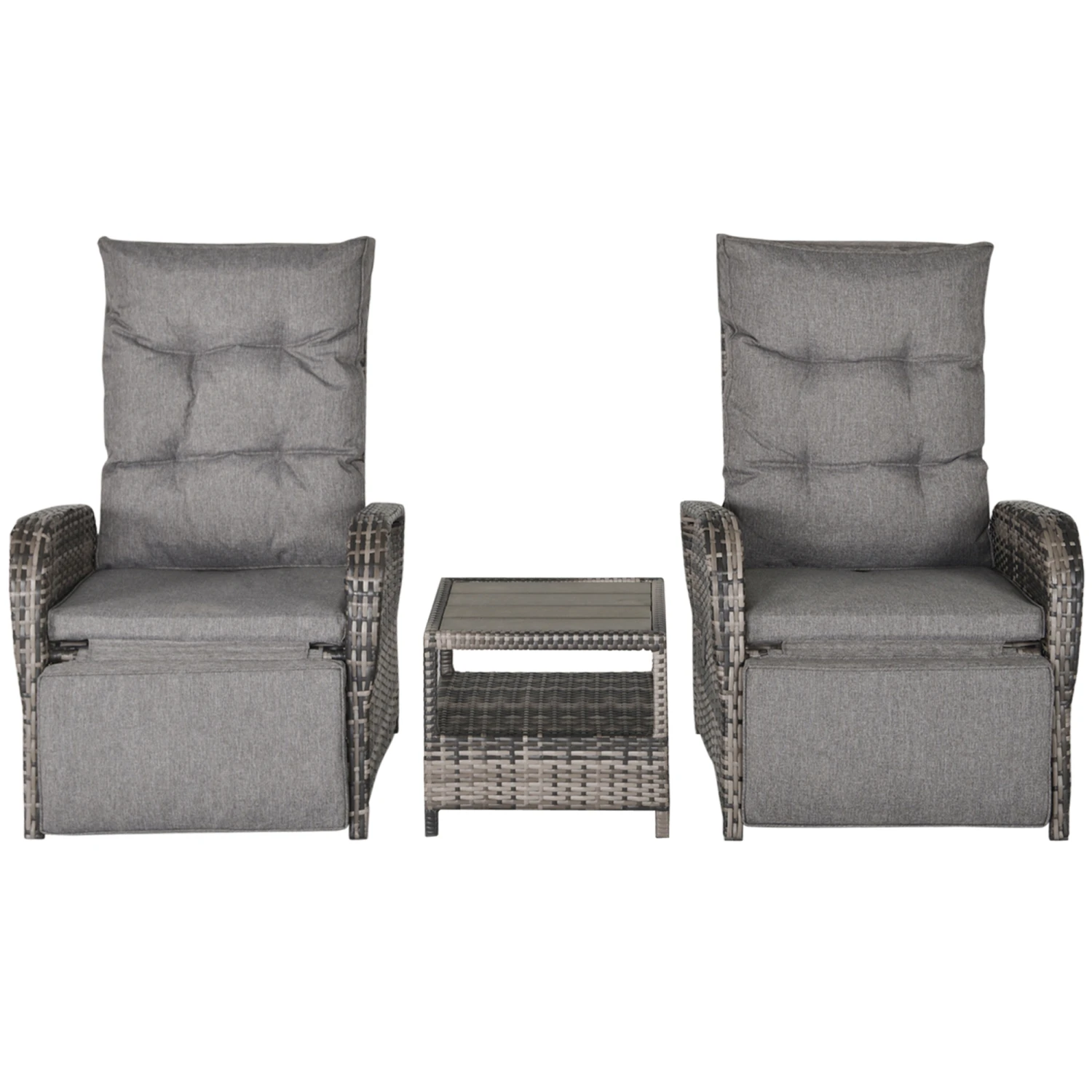 Outsunny 3 PC Rattan Wicker Conversation Patio Set With Side Coffee Table And Adjustable Backrest, Grey 1 Outsunny 3 PC Rattan Wicker Conversation Patio Set With Side Coffee Table And Adjustable Backrest, Grey