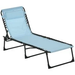 Outsunny Folding Chaise Lounge Pool Chairs, Outdoor Sun Tanning Chairs, Folding, Reclining Back, Steel Frame & Breathable Mesh For Beach, Yard, Patio, Baby Blue