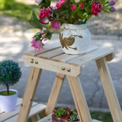 Outsunny 56'' X 14'' X 41'' 4 Tier Wooden Plant Stand With Removable Wheels, Large Display Capacity & Wood Build - Natural -Outsunny eE0d4d17fe87ad4e2