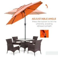 Outsunny 9' 3-Tier Patio Umbrella, Outdoor Market Umbrella With Crank And Push Button Tilt For Deck, Backyard And Lawn, Orange -Outsunny eGla09180fa54a55e