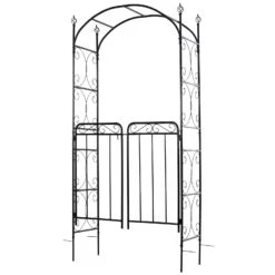 Outsunny Garden Arbor Arch Gate With Trellis Sides For Climbing Plants, Wedding Ceremony Decorations, Grape Vines, Locking Doors, Flourishes & Arrow Tips, Black