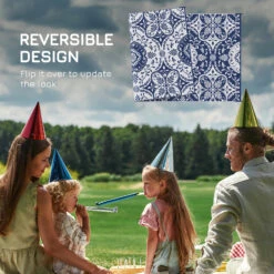 Outsunny Reversible Outdoor Rug Carpet, 9' X 18' Waterproof Plastic Straw Rug, Portable RV Camping Rugs With Carry Bag, Large Floor Mat For Backyard, Deck, Picnic, Beach, Blue & White Floral -Outsunny eJPb1018577274337