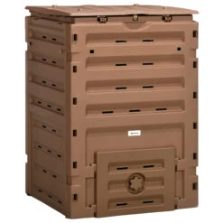 Outsunny Garden Compost Bin, 120 Gallon (450L) Garden Composter, BPA Free, With 80 Vents And 2 Sliding Doors, Lightweight & Sturdy, Fast Creation Of Fertile Soil, Brown