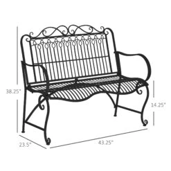 Outsunny Metal Park Bench For Front Porch, Loveseat Like 2 Person, Armrests, Steel Frame, European Antique Style Outdoor Furniture, Black -Outsunny eQzc1717f4e8a01bc