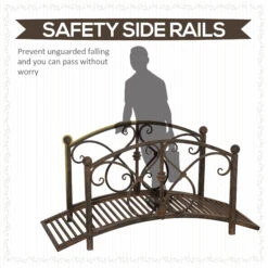 Outsunny 3.3' Metal Garden Bridge, Decorative Classic Footbridge Pond Bridge With Safety Railings For Backyard Garden Creek, Rust Brown -Outsunny eTD88c17f4e897402
