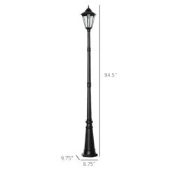 Outsunny 92.5" Outdoor Lamp Post Light, Solar-Powered Streetlight, W/ Clear Glass, Black -Outsunny eVIc1717fae7c84ab