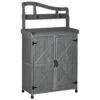 Outsunny Outdoor Storage Cabinet & Potting Table, Wooden Gardening Bench With Patio Cabinet And Magnetic Doors, Grey