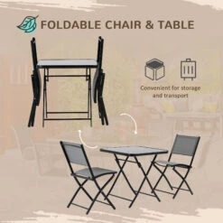 Outsunny 3-Piece Garden Bistro Set, Outdoor Folding Dining Set With Glass Table Top, 2 Folding Chairs, Steel Frame, And Mesh Fabric, Grey -Outsunny eXBa0917f2768d1e0